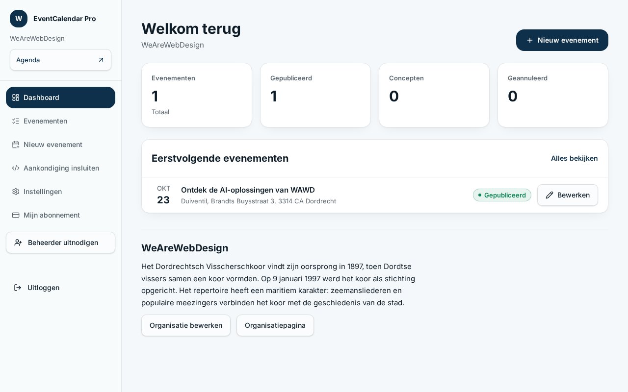 Schermafbeelding: Dashboard