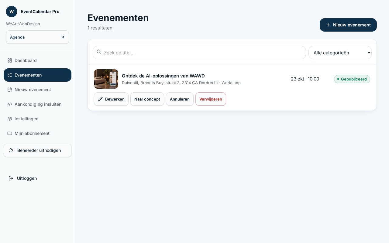 Schermafbeelding: Evenementen beheren