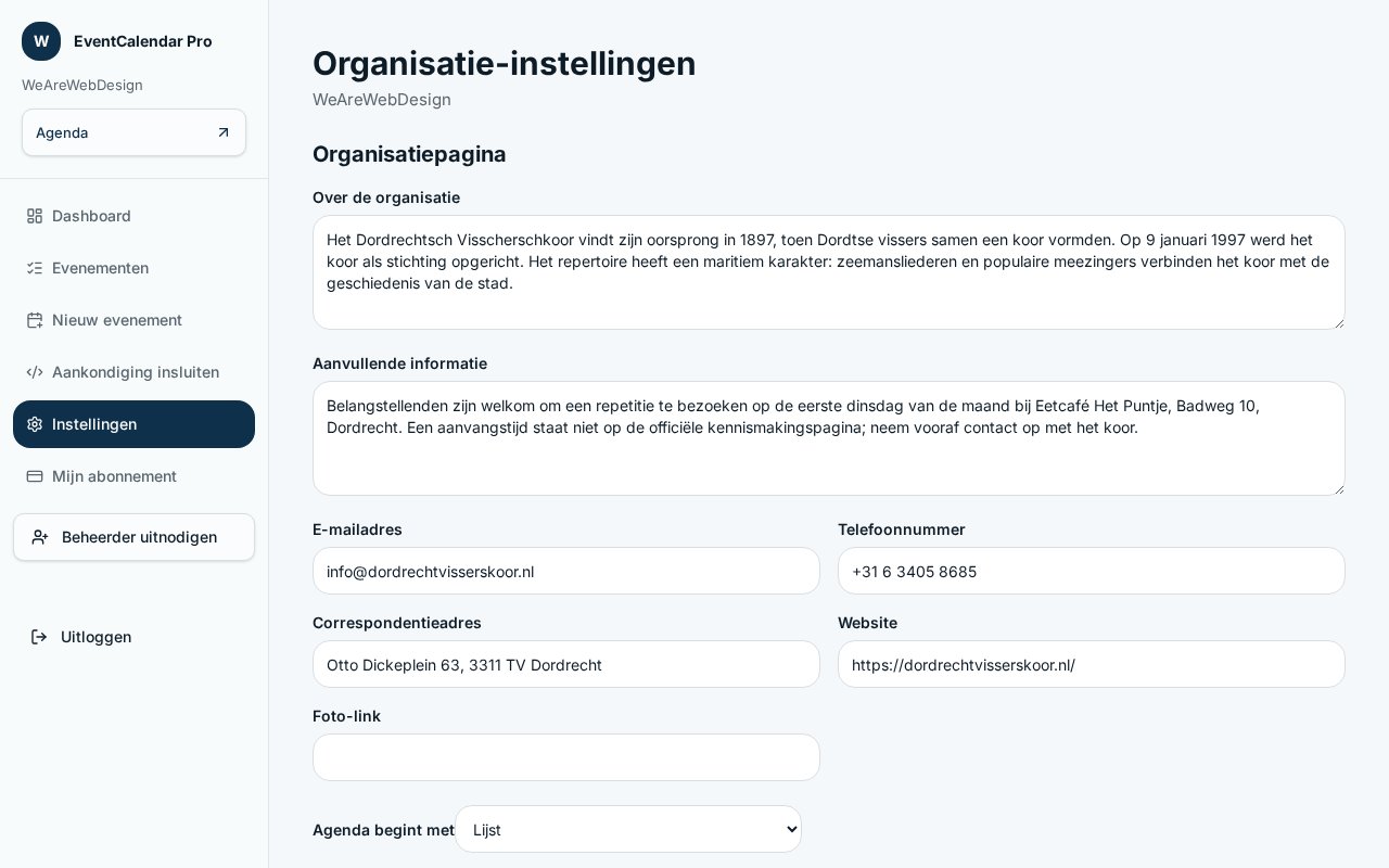 Schermafbeelding: Huisstijl en organisatie
