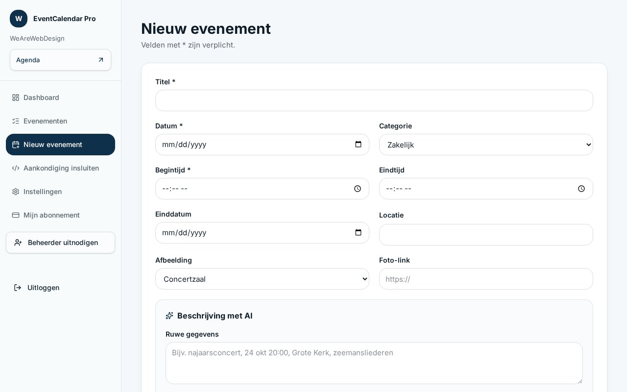 Schermafbeelding: Nieuw evenement